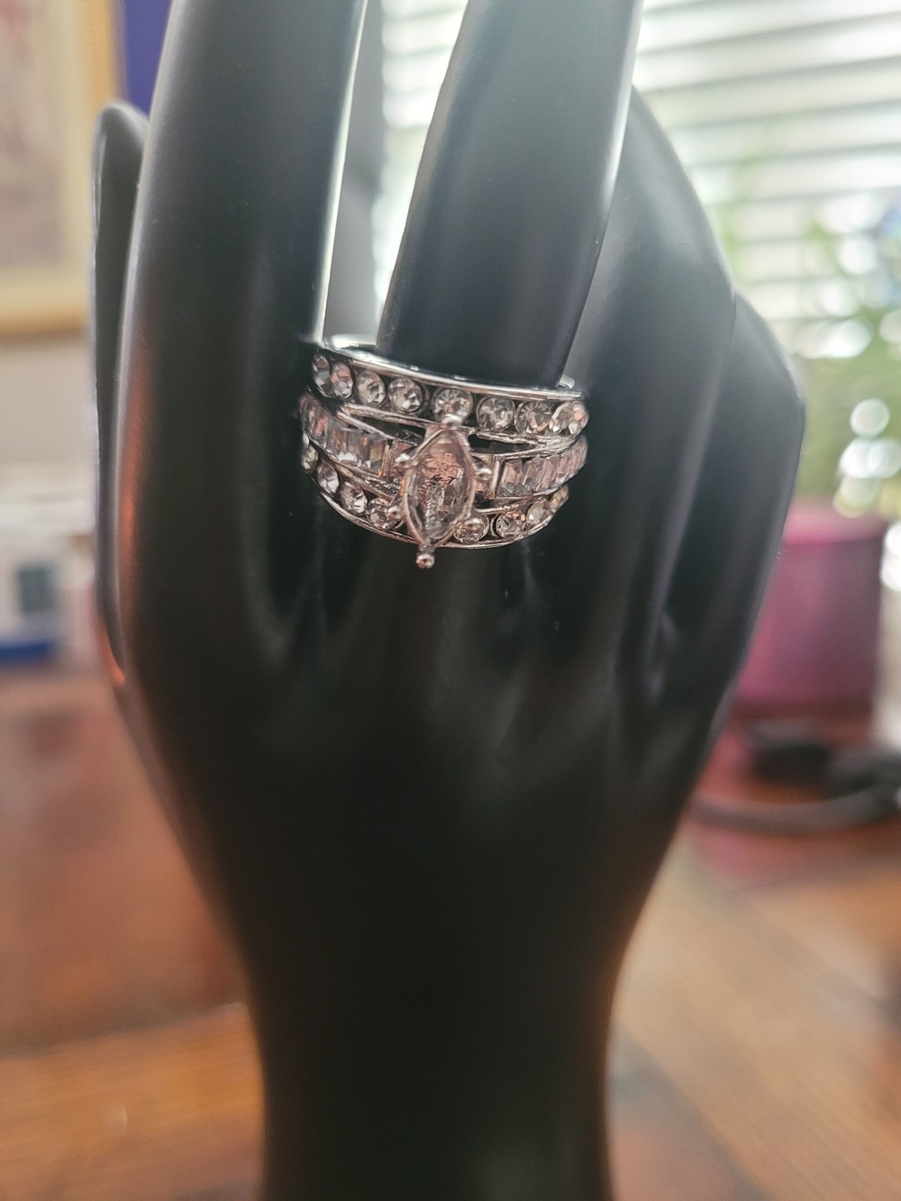 Silver-Tone Marquise & Crystal Multi-Row Statement Ring - White